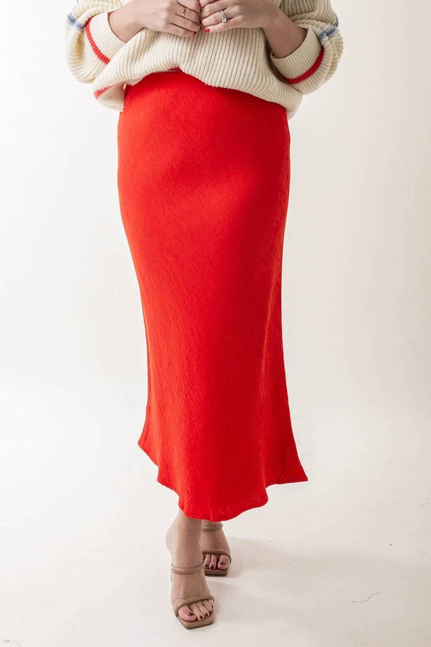 NEW MINKPINK selma textured bias skirt in red